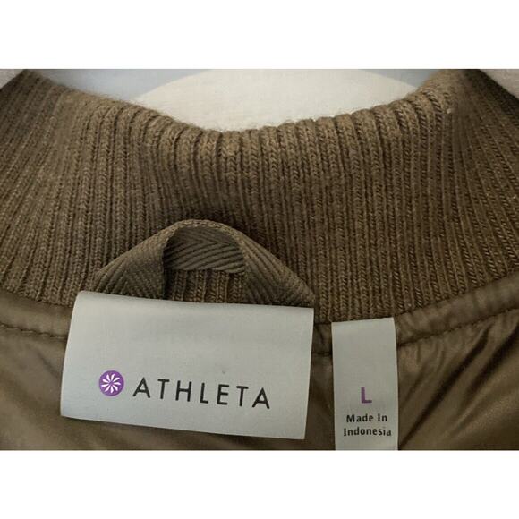 ATHLETA Goose Down Puffer Vest Women Size L Green Zip Up Fleece Front - Picture 2 of 5